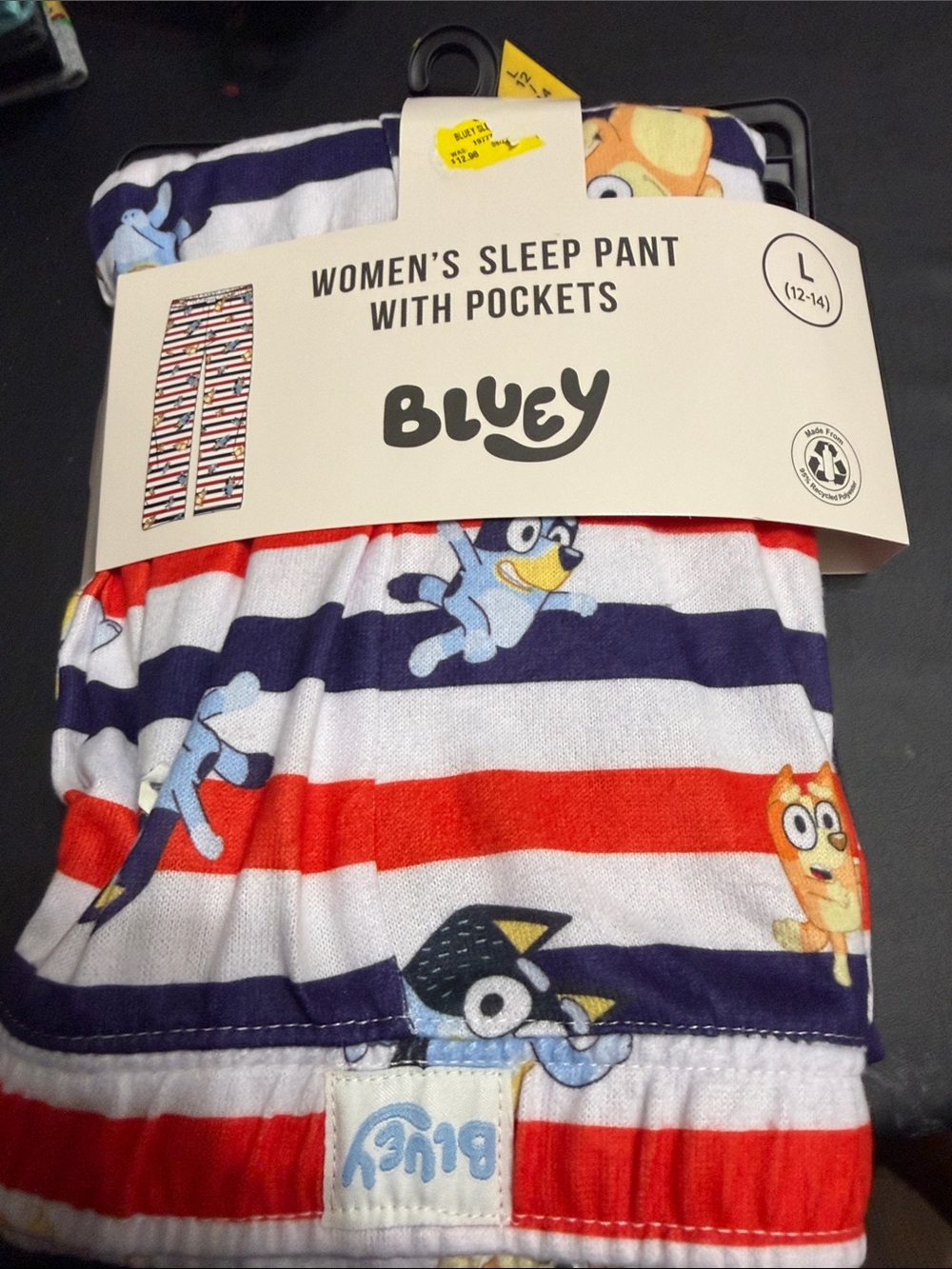 Bluey Kids Pajama Bottoms in Red, White & Navy Stripe with Character Print